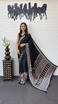 Classic Black Soft Silk Saree with Heavy Ethnic Designer Pallu