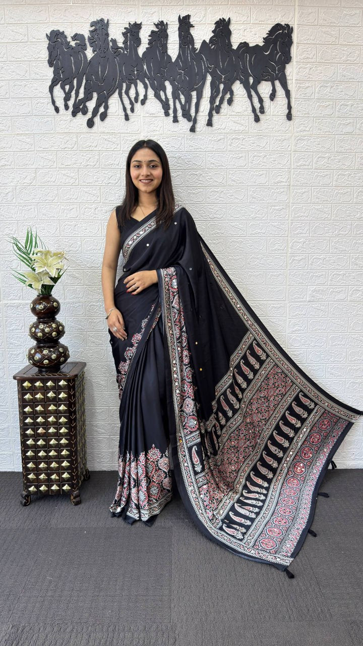 Classic Black Soft Silk Saree with Heavy Ethnic Designer Pallu