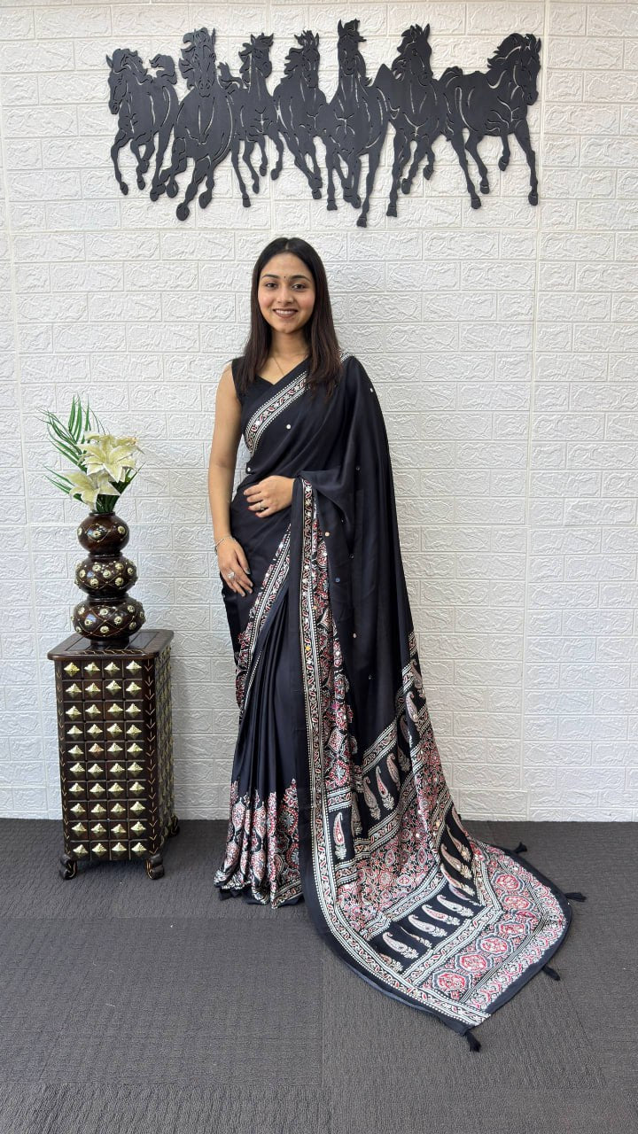 Classic Black Soft Silk Saree with Heavy Ethnic Designer Pallu