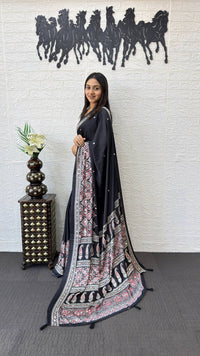 Classic Black Soft Silk Saree with Heavy Ethnic Designer Pallu
