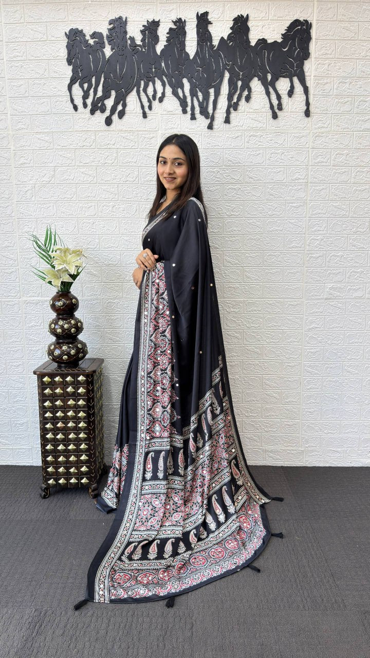 Classic Black Soft Silk Saree with Heavy Ethnic Designer Pallu