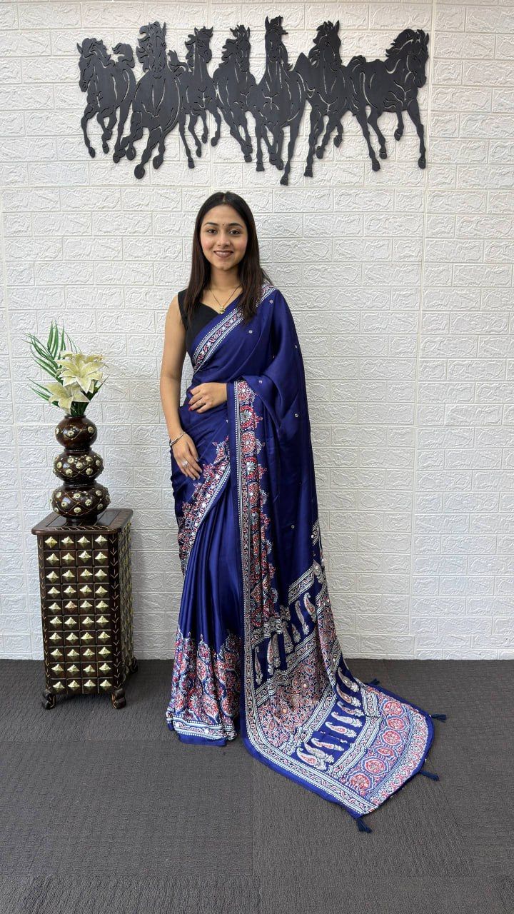 Royal Blue Soft Silk Saree with Heavy Ethnic Designer Pallu
