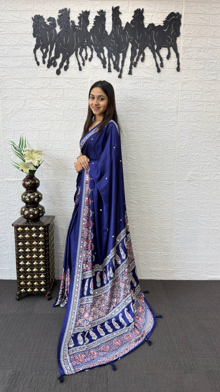 Royal Blue Soft Silk Saree with Heavy Ethnic Designer Pallu