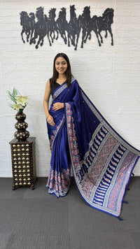 Royal Blue Soft Silk Saree with Heavy Ethnic Designer Pallu