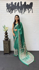 Emerald Green Soft Silk Saree with Heavy Ethnic Designer Pallu