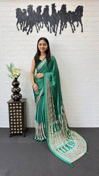 Emerald Green Soft Silk Saree with Heavy Ethnic Designer Pallu