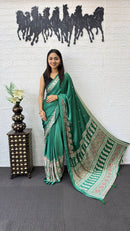 Emerald Green Soft Silk Saree with Heavy Ethnic Designer Pallu