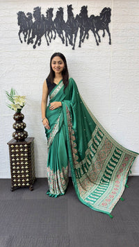 Emerald Green Soft Silk Saree with Heavy Ethnic Designer Pallu