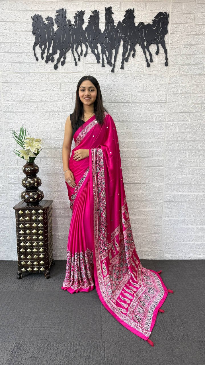 Rani Pink Soft Silk Saree with Heavy Ethnic Designer Pallu