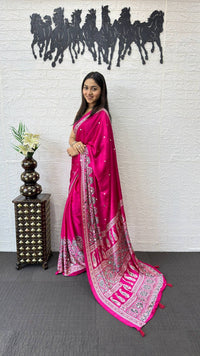 Rani Pink Soft Silk Saree with Heavy Ethnic Designer Pallu