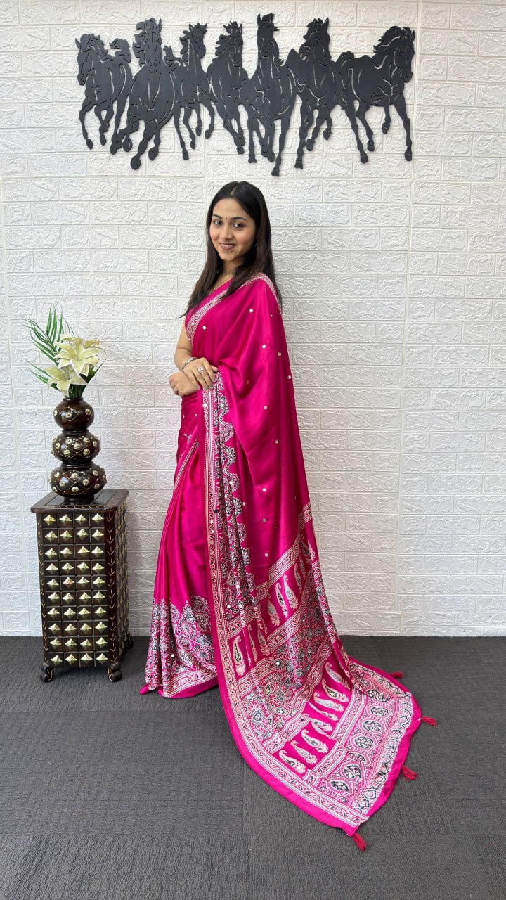 Rani Pink Soft Silk Saree with Heavy Ethnic Designer Pallu