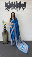 Royal Blue Soft Silk Saree with Heavy Ethnic Designer Pallu