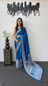 Royal Blue Soft Silk Saree with Heavy Ethnic Designer Pallu