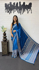 Royal Blue Soft Silk Saree with Heavy Ethnic Designer Pallu