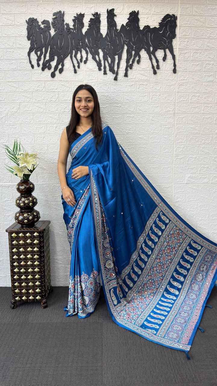 Royal Blue Soft Silk Saree with Heavy Ethnic Designer Pallu