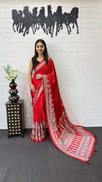 Classic Red Soft Silk Saree with Heavy Ethnic Designer Pallu