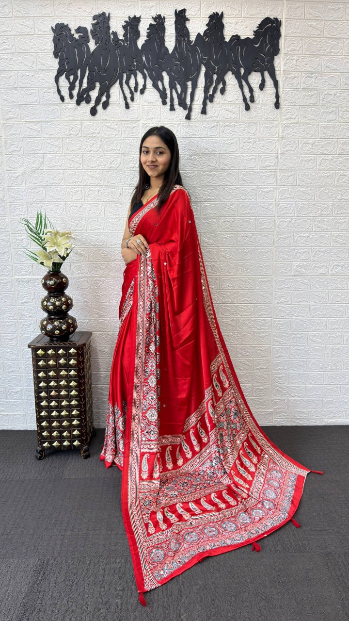 Classic Red Soft Silk Saree with Heavy Ethnic Designer Pallu