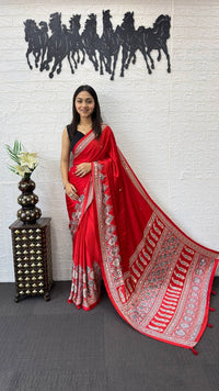 Classic Red Soft Silk Saree with Heavy Ethnic Designer Pallu
