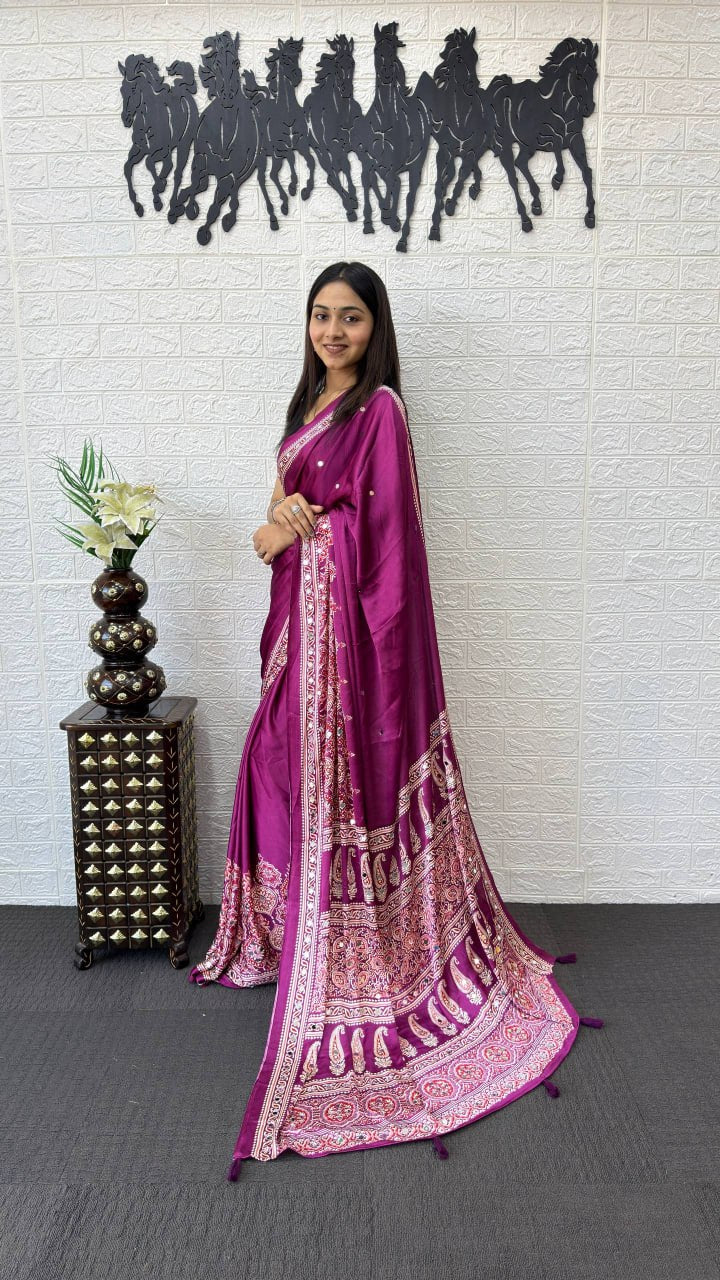 Royal Magenta Soft Silk Saree with Heavy Ethnic Designer Pallu