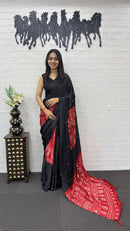 Classic Black Cotton Saree with Bandhani Inspired Red Designer Pallu