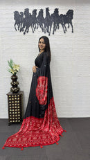 Classic Black Cotton Saree with Bandhani Inspired Red Designer Pallu