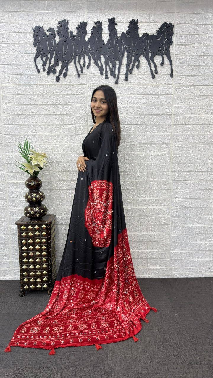 Classic Black Cotton Saree with Bandhani Inspired Red Designer Pallu