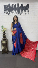 Royal Blue Cotton Saree with Bandhani Inspired Red Designer Pallu