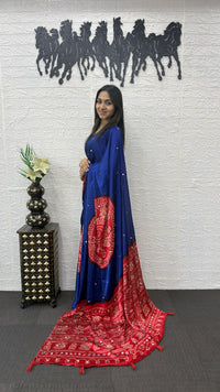 Royal Blue Cotton Saree with Bandhani Inspired Red Designer Pallu