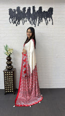 Ivory White Cotton Saree with Ajrakh Inspired Red Designer Pallu