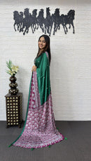 Emerald Green Cotton Saree with Ajrakh Inspired Wine Designer Pallu