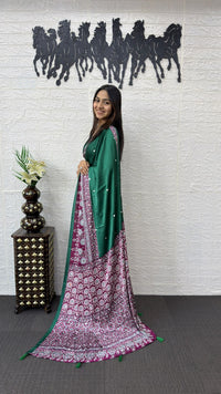 Emerald Green Cotton Saree with Ajrakh Inspired Wine Designer Pallu