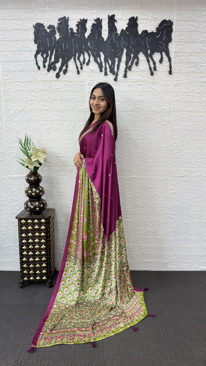 Royal Purple Cotton Saree with Kalamkari Inspired Designer Pallu