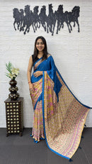 Royal Blue Cotton Saree with Kalamkari Inspired Designer Pallu