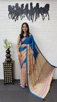Royal Blue Cotton Saree with Kalamkari Inspired Designer Pallu