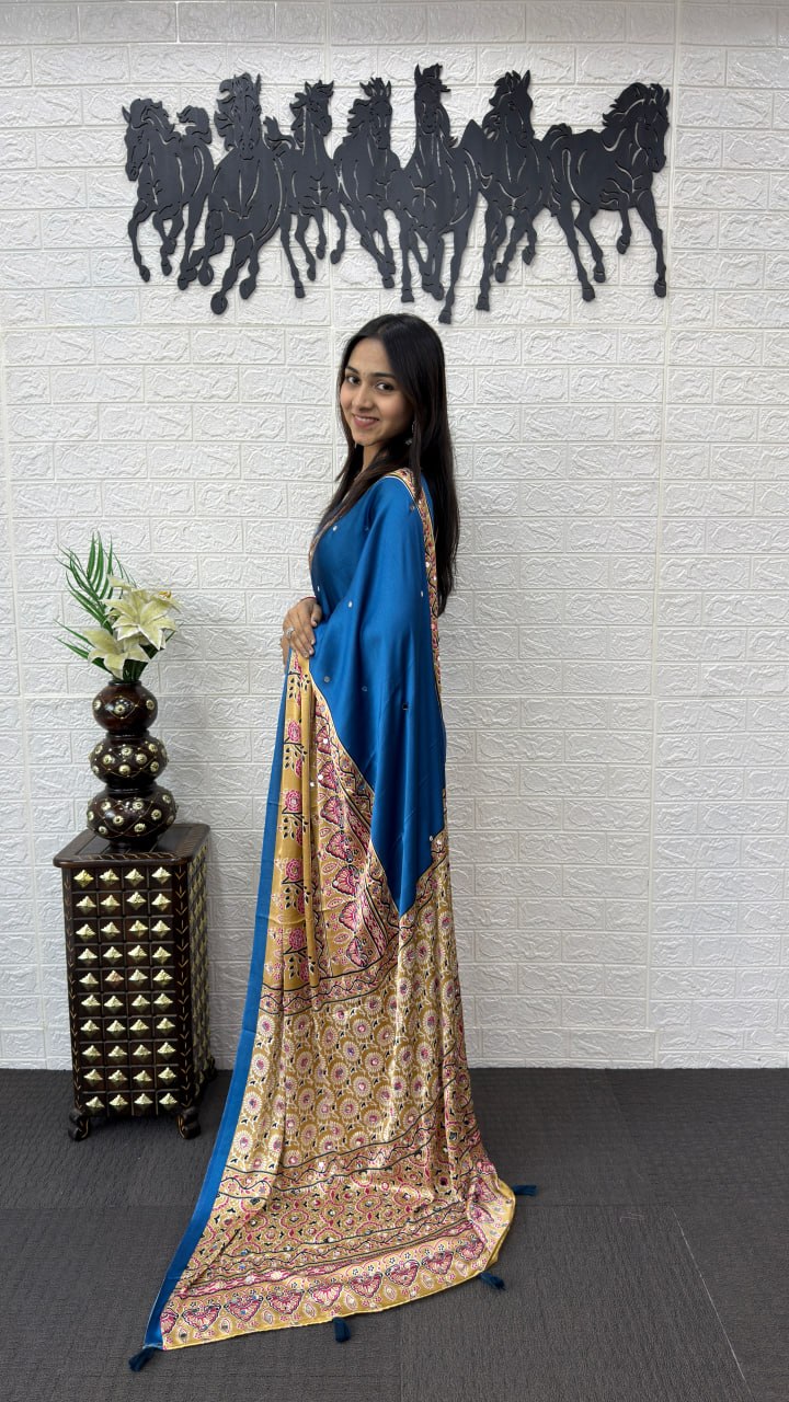 Royal Blue Cotton Saree with Kalamkari Inspired Designer Pallu
