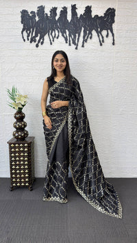 Classic Black Fancy Saree with Heavy Sequins Embroidery Work