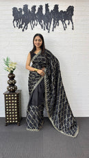 Classic Black Fancy Saree with Heavy Sequins Embroidery Work