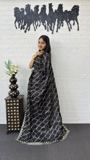 Classic Black Fancy Saree with Heavy Sequins Embroidery Work