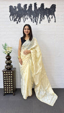 Ivory White Fancy Saree with Elegant Sequins Embroidery Work