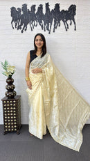 Ivory White Fancy Saree with Elegant Sequins Embroidery Work