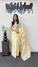 Ivory White Fancy Saree with Elegant Sequins Embroidery Work