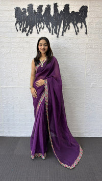 Royal Purple Fancy Saree with Designer Embroidery Work Border