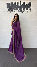 Royal Purple Fancy Saree with Designer Embroidery Work Border