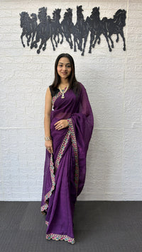 Royal Purple Fancy Saree with Designer Embroidery Work Border