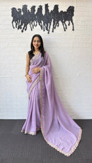 Lavender Fancy Saree with Designer Embroidery Work Border