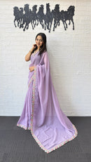 Lavender Fancy Saree with Designer Embroidery Work Border
