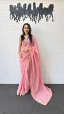 Blush Pink Fancy Saree with Designer Embroidery Work Border