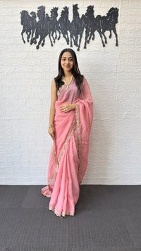 Blush Pink Fancy Saree with Designer Embroidery Work Border