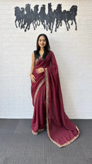 Wine Maroon Fancy Saree with Designer Embroidery Work Border