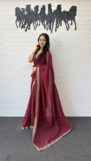 Wine Maroon Fancy Saree with Designer Embroidery Work Border